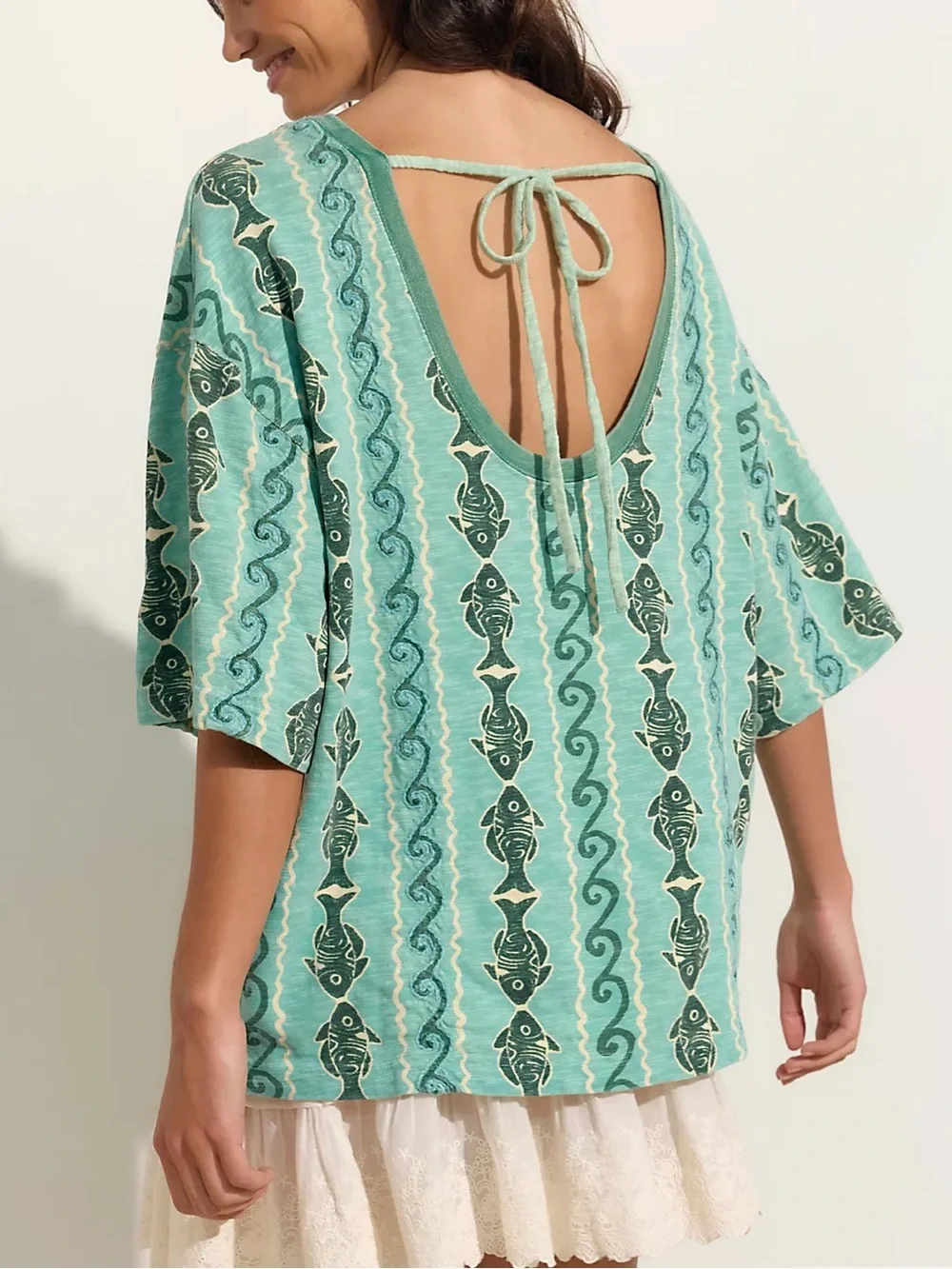 Free People We The Free By The Sea Tee T-Shirt Splash Blue Combo NWT